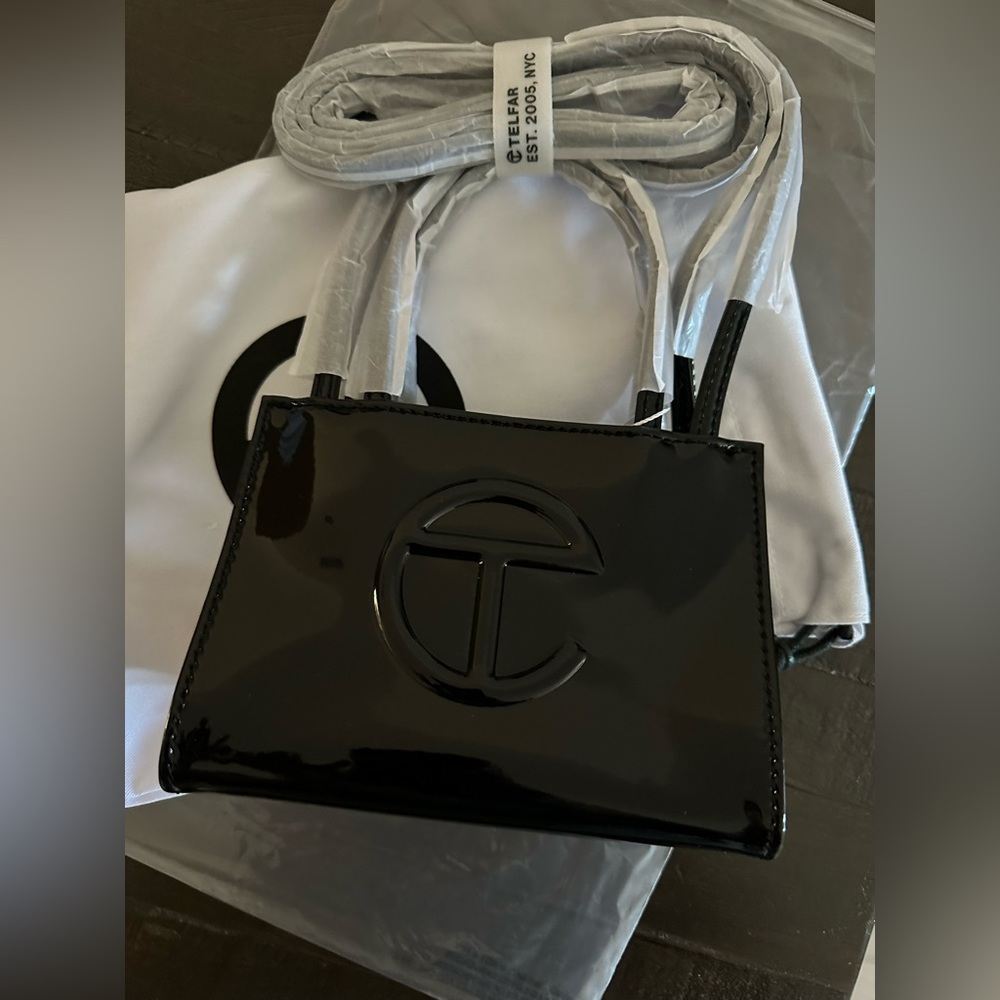 Telfar Black Patent Small Shopping Bag